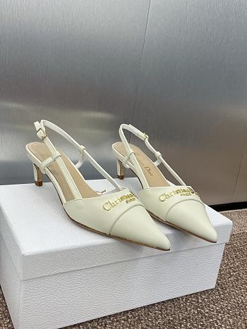Kitlife Dior CD Letter Logo Metal Buckle Stiletto Heeled Sandals White Leather