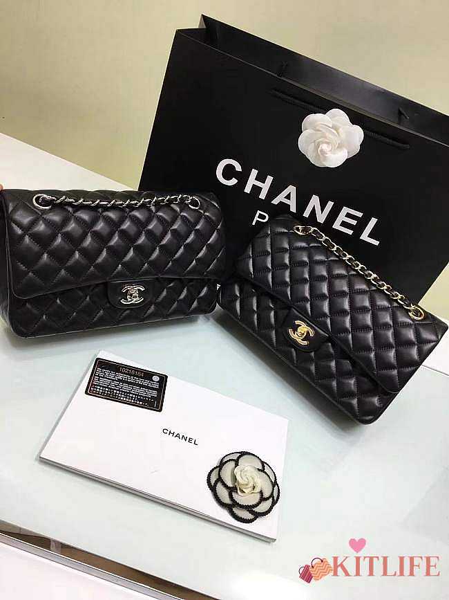 Forubags Chanel lambskin leather 25cm Flap in black with gold/silver 1112 - 1