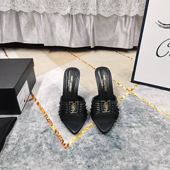 Kitlife Saint Laurent Babylone YSL Ruched Leather Mule Sandals in Black