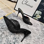 Kitlife Saint Laurent Babylone YSL Ruched Leather Mule Sandals in Black - 6