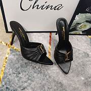 Kitlife Saint Laurent Babylone YSL Ruched Leather Mule Sandals in Black - 2