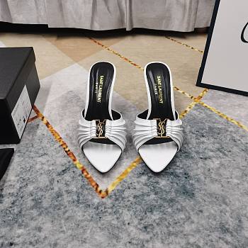 Kitlife Saint Laurent Babylone YSL Ruched Leather Mule Sandals in White