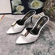 Kitlife Saint Laurent Babylone YSL Ruched Leather Mule Sandals in White - 5