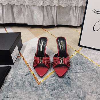 Kitlife Saint Laurent Babylone YSL Ruched Leather Mule Sandals in Red