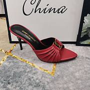Kitlife Saint Laurent Babylone YSL Ruched Leather Mule Sandals in Red - 4