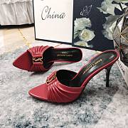Kitlife Saint Laurent Babylone YSL Ruched Leather Mule Sandals in Red - 3