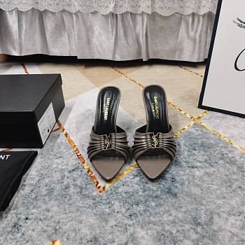 Kitlife Saint Laurent Babylone YSL Ruched Leather Mule Sandals in Grey