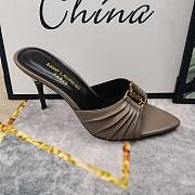 Kitlife Saint Laurent Babylone YSL Ruched Leather Mule Sandals in Grey - 4