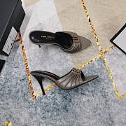 Kitlife Saint Laurent Babylone YSL Ruched Leather Mule Sandals in Grey - 2
