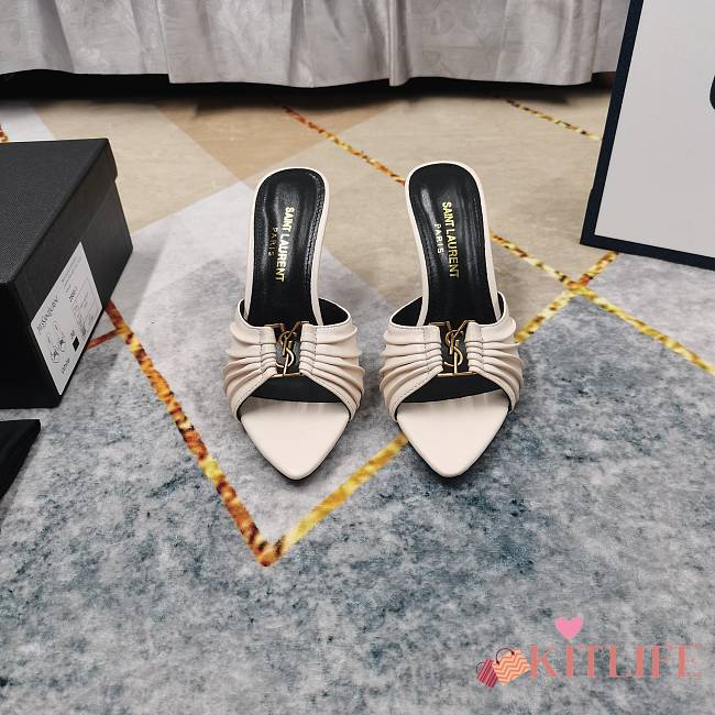 Kitlife Saint Laurent Babylone YSL Ruched Leather Mule Sandals in Beige - 1