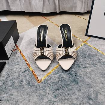 Kitlife Saint Laurent Babylone YSL Ruched Leather Mule Sandals in Beige