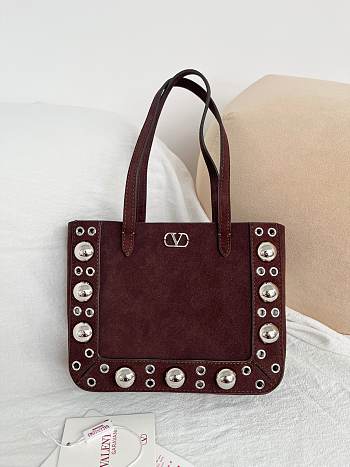 Kitlife Valentino Garavani Nellcôte Mini Suede Shopping Bag Dark Brown 21x16x5cm