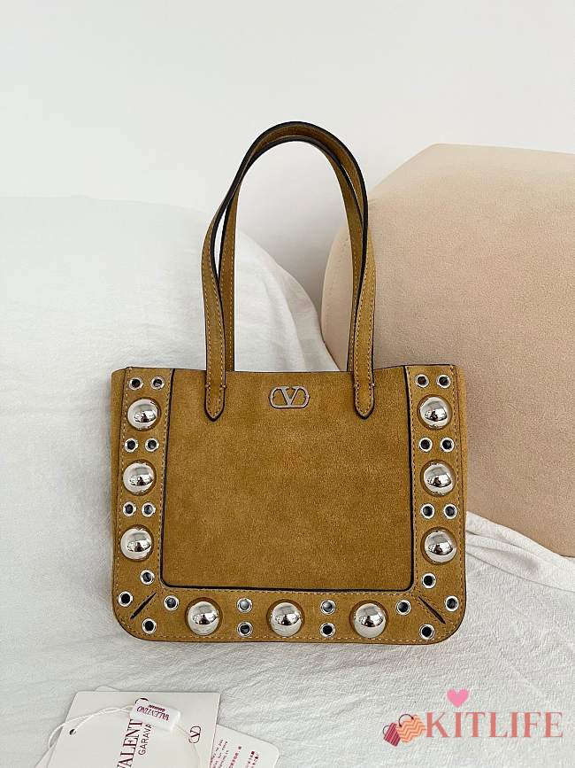 Kitlife Valentino Garavani Nellcôte Mini Suede Shopping Bag Beige 21x16x5cm - 1