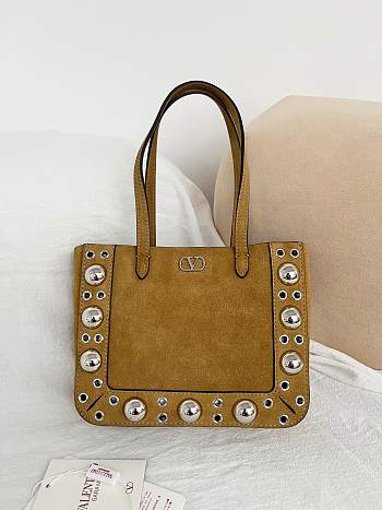 Kitlife Valentino Garavani Nellcôte Mini Suede Shopping Bag Beige 21x16x5cm