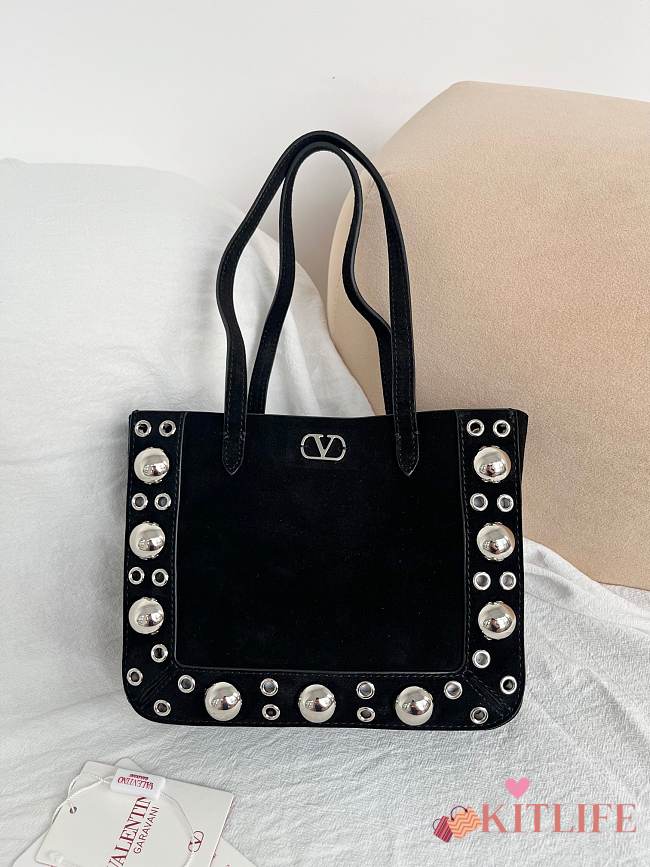 Kitlife Valentino Garavani Nellcôte Mini Suede Shopping Bag Black 21x16x5cm - 1