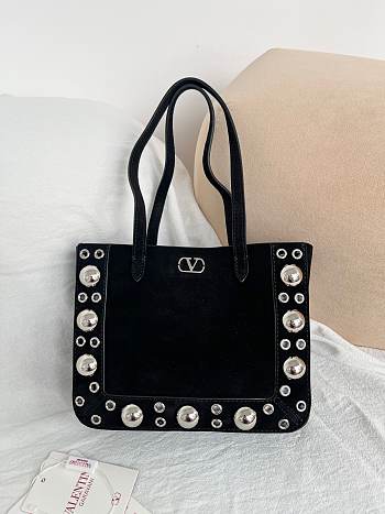 Kitlife Valentino Garavani Nellcôte Mini Suede Shopping Bag Black 21x16x5cm