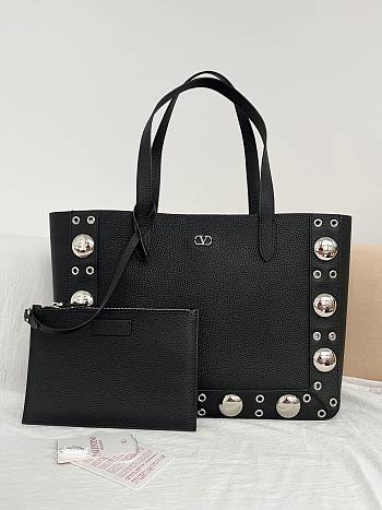 Kitlife Valentino Garavani Nellcôte Medium Shopping Bag In Black Grainy Calfskin 40x30x13cm