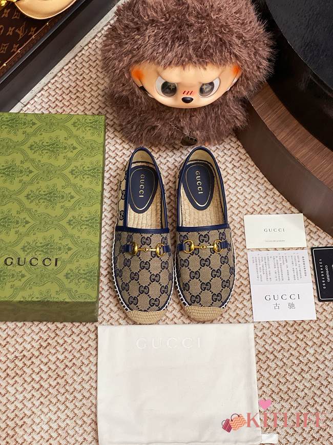 Kitlife Gucci Horsebit Espadrille Espadrille Shoes Beige & Blue - 1