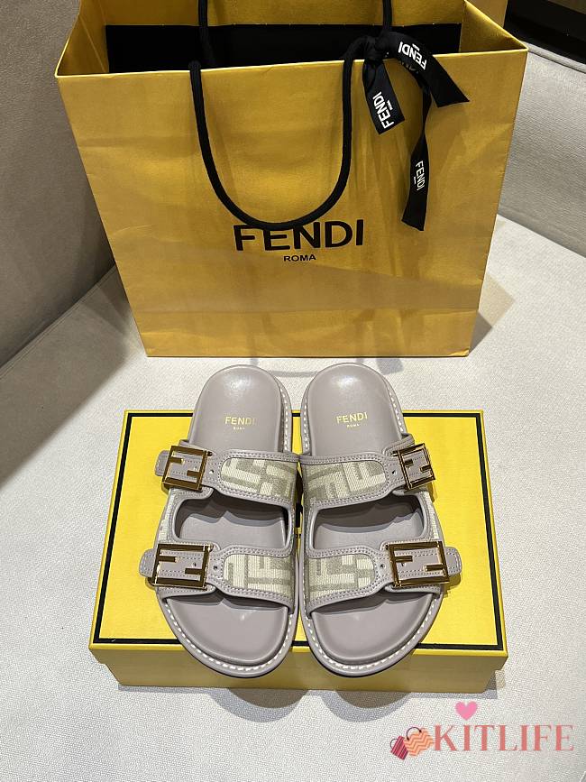 Kitlife Fendi Feel FF Baguette Fabric Sandals Grey  - 1