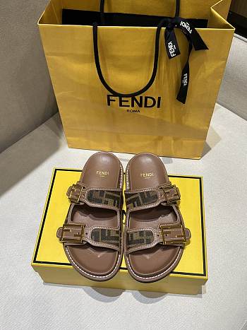 Kitlife Fendi Feel FF Baguette Fabric Sandals Brown