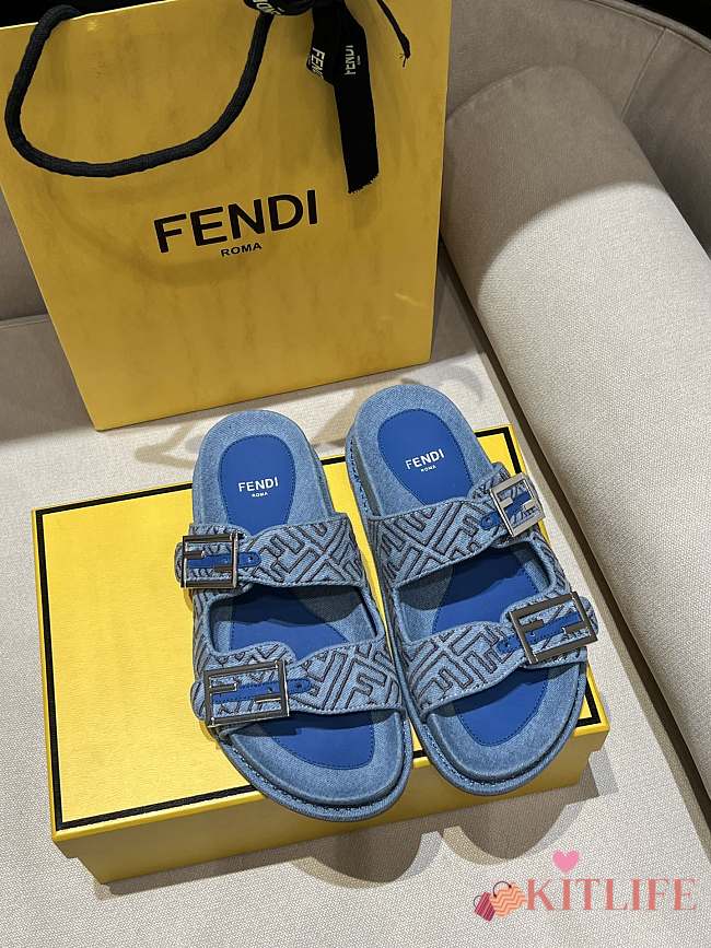 Kitlife Fendi Feel FF Baguette Fabric Sandals Blue Denim - 1