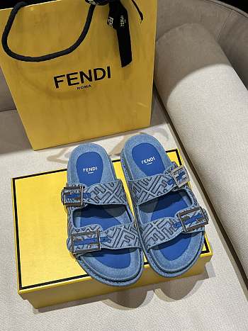 Kitlife Fendi Feel FF Baguette Fabric Sandals Blue Denim