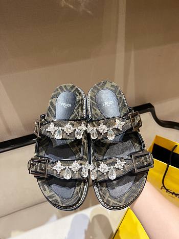 Kitlife Fendi Brown FF Jacquard Crystal-embellished Feel Sandals 