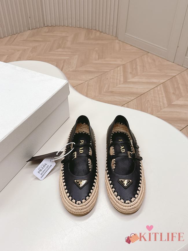 Kitlife Prada Black Leather Ballerina Shoes - 1