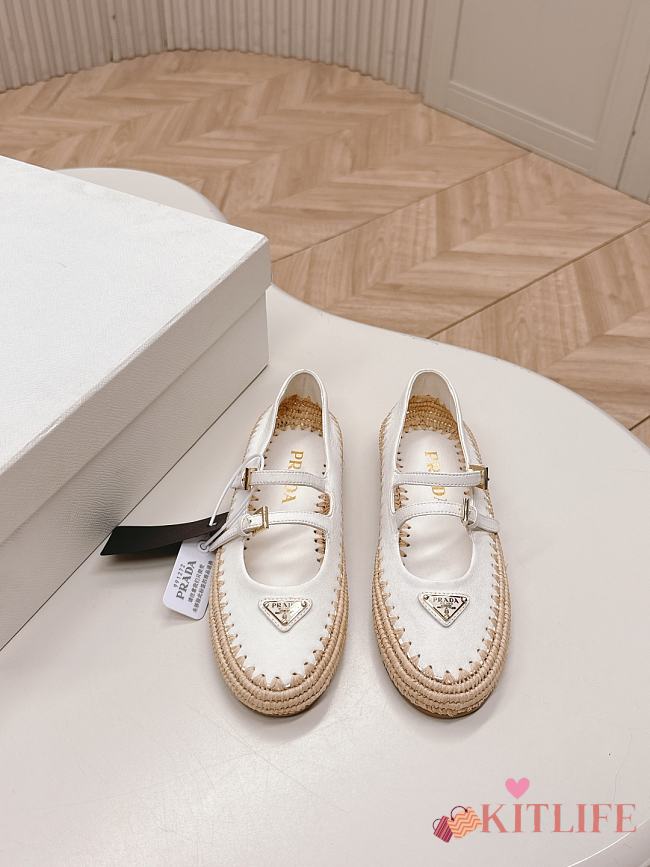 Kitlife Prada White Leather Ballerina Shoes - 1