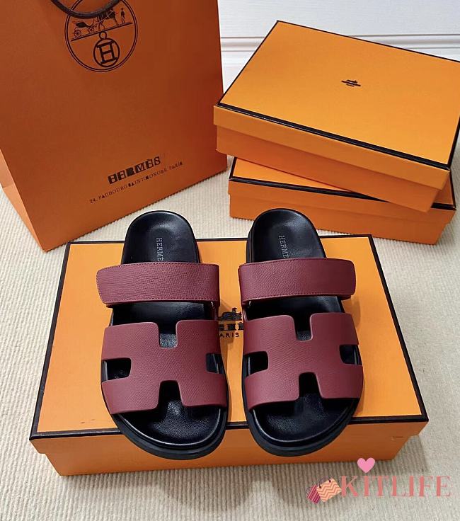Kitlife Hermes Chypre Sandals Burgundy & Black - 1