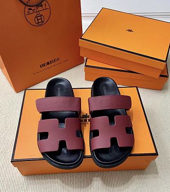 Kitlife Hermes Chypre Sandals Burgundy & Black