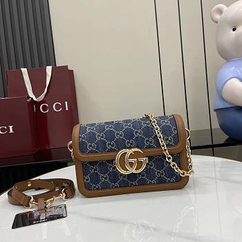 Kitlife Gucci Go Shoulder Bag Brown & Blue Denim GG Canvas 826761 21.5x14x9cm