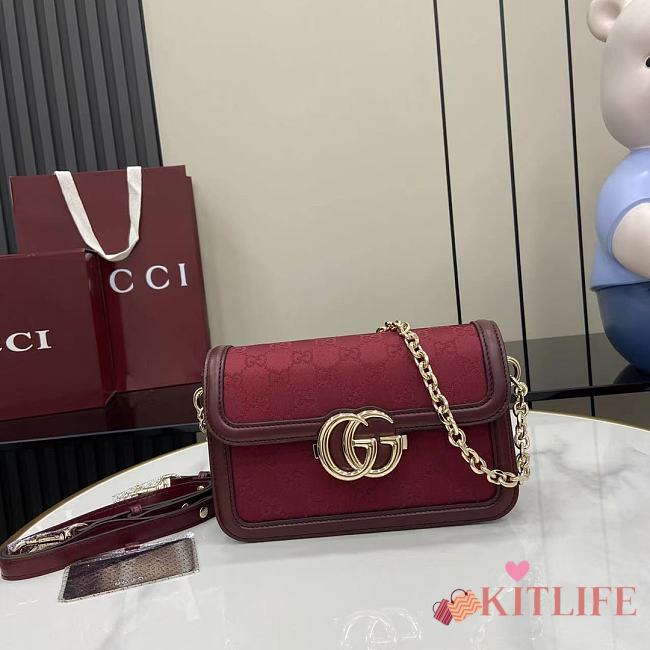 Kitlife Gucci Go Shoulder Bag Red GG Canvas 826761 21.5x14x9cm - 1