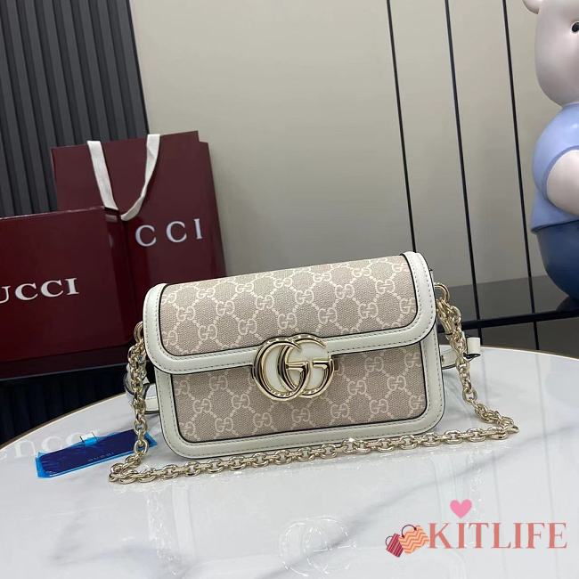 Kitlife Gucci Go Shoulder Bag White GG Canvas 826761 21.5x14x9cm - 1