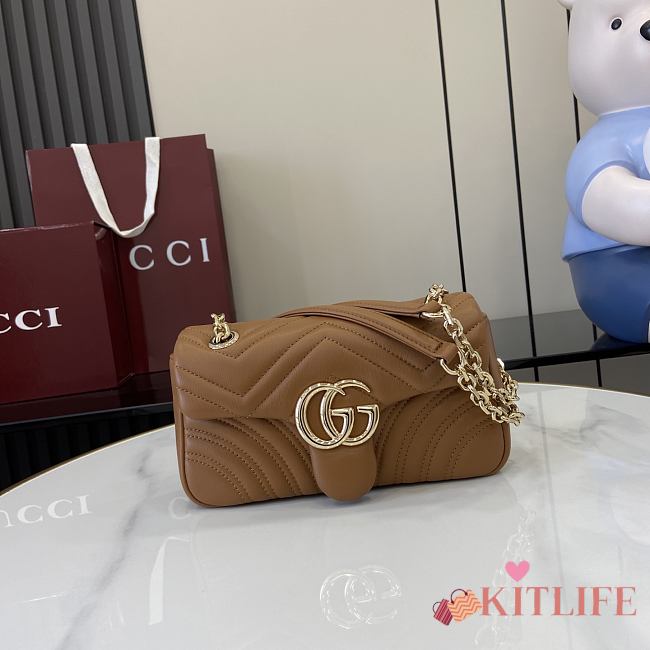 Kitlife Gucci GG Marmont Shoulder Bag Brown 826761 21.5x14x9cm  - 1