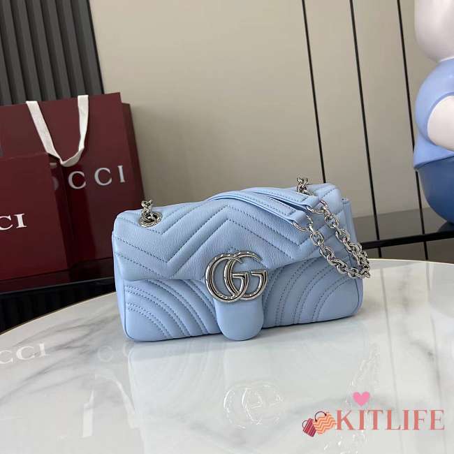 Kitlife Gucci GG Marmont Shoulder Bag Light Blue 826761 21.5x14x9cm - 1