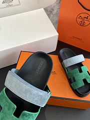 Kitlife Hermes Chypre Sandals Green & Blue Suede Leather - 3