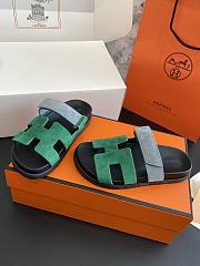 Kitlife Hermes Chypre Sandals Green & Blue Suede Leather - 2