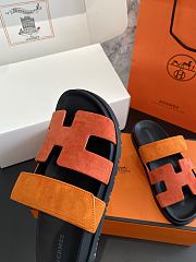 Kitlife Hermes Chypre Sandals Orange & Brown Suede Leather - 6