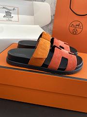 Kitlife Hermes Chypre Sandals Orange & Brown Suede Leather - 4