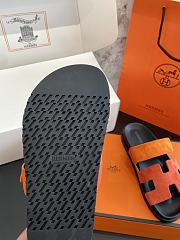 Kitlife Hermes Chypre Sandals Orange & Brown Suede Leather - 5