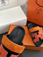 Kitlife Hermes Chypre Sandals Orange & Brown Suede Leather - 2