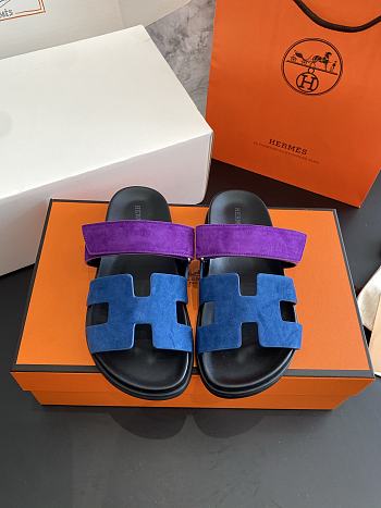 Kitlife Hermes Chypre Sandals Blue & Purple Suede Leather
