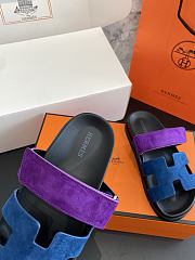 Kitlife Hermes Chypre Sandals Blue & Purple Suede Leather - 5
