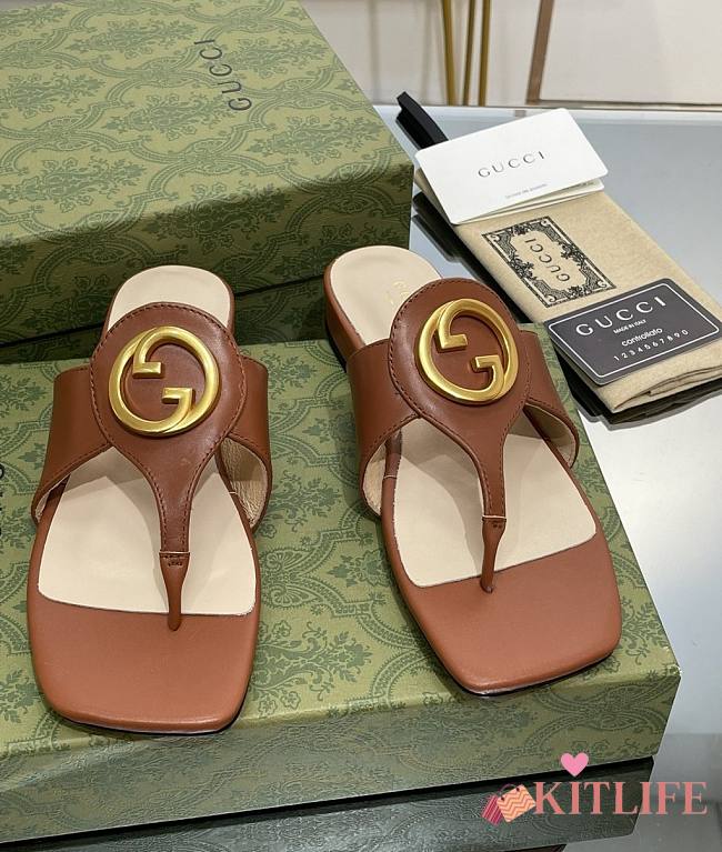 Kitlife Gucci Blondie GG Thong Sandals Slides Brown - 1