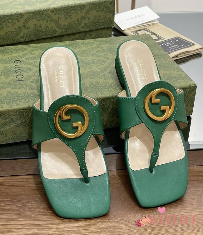  Kitlife Gucci Blondie GG Thong Sandals Slides Green - 1