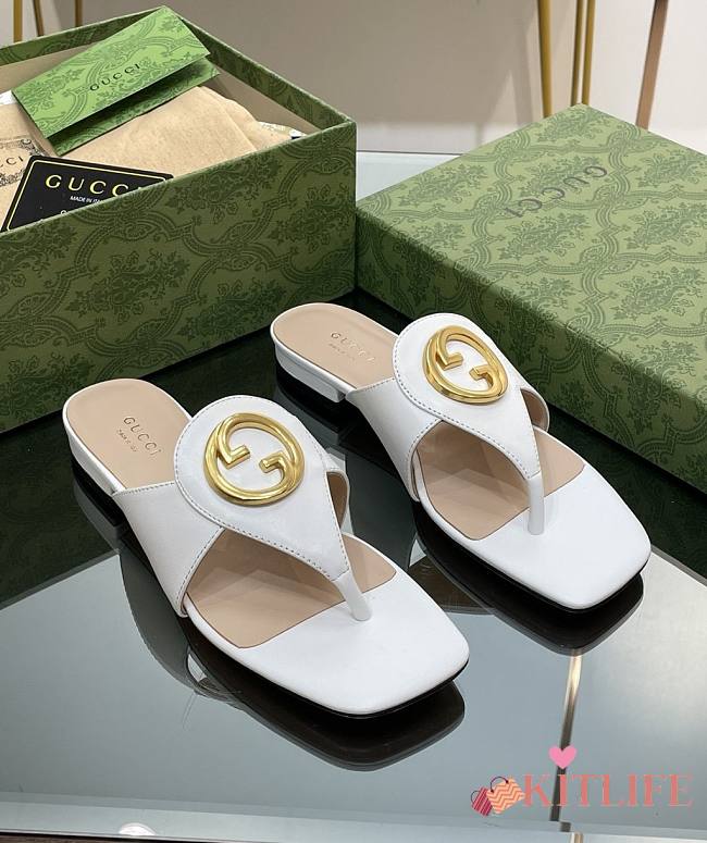 Kitlife Gucci Blondie GG Thong Sandals Slides White - 1