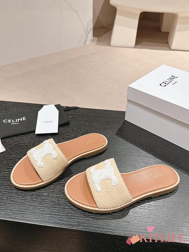 Kitlife Celine Arc de Triomphe Straw Slides White Logo - 1