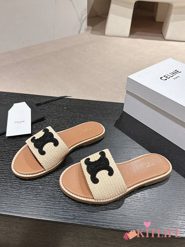 Kitlife Celine Arc de Triomphe Straw Slides Black Logo  - 1