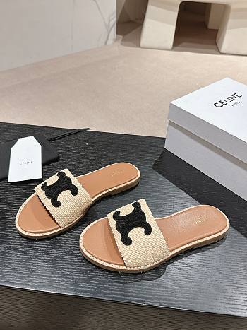Kitlife Celine Arc de Triomphe Straw Slides Black Logo 